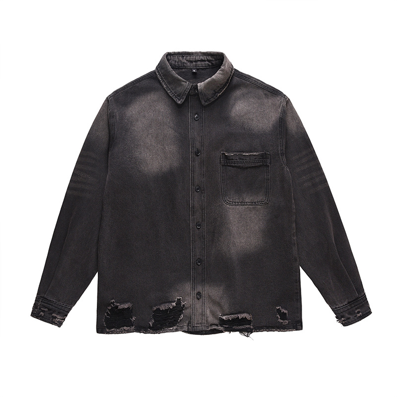 Vintage Fashion Streetwear - Jaqueta Jeans Masculina Rasgada Estilo High
