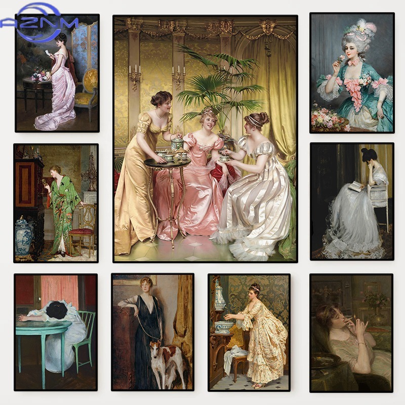 Vintage Fashion Wall Art - Pôster de Retrato Feminino da Renascença,