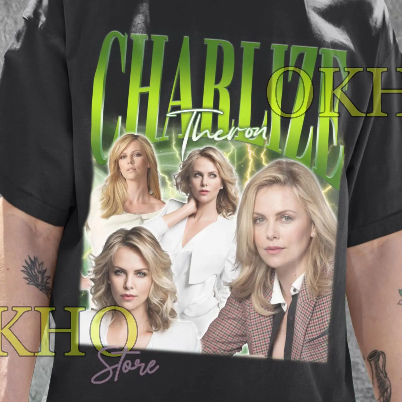 Vintage Fashion Collage - Camiseta Vintage Charlize Theron com Efeito