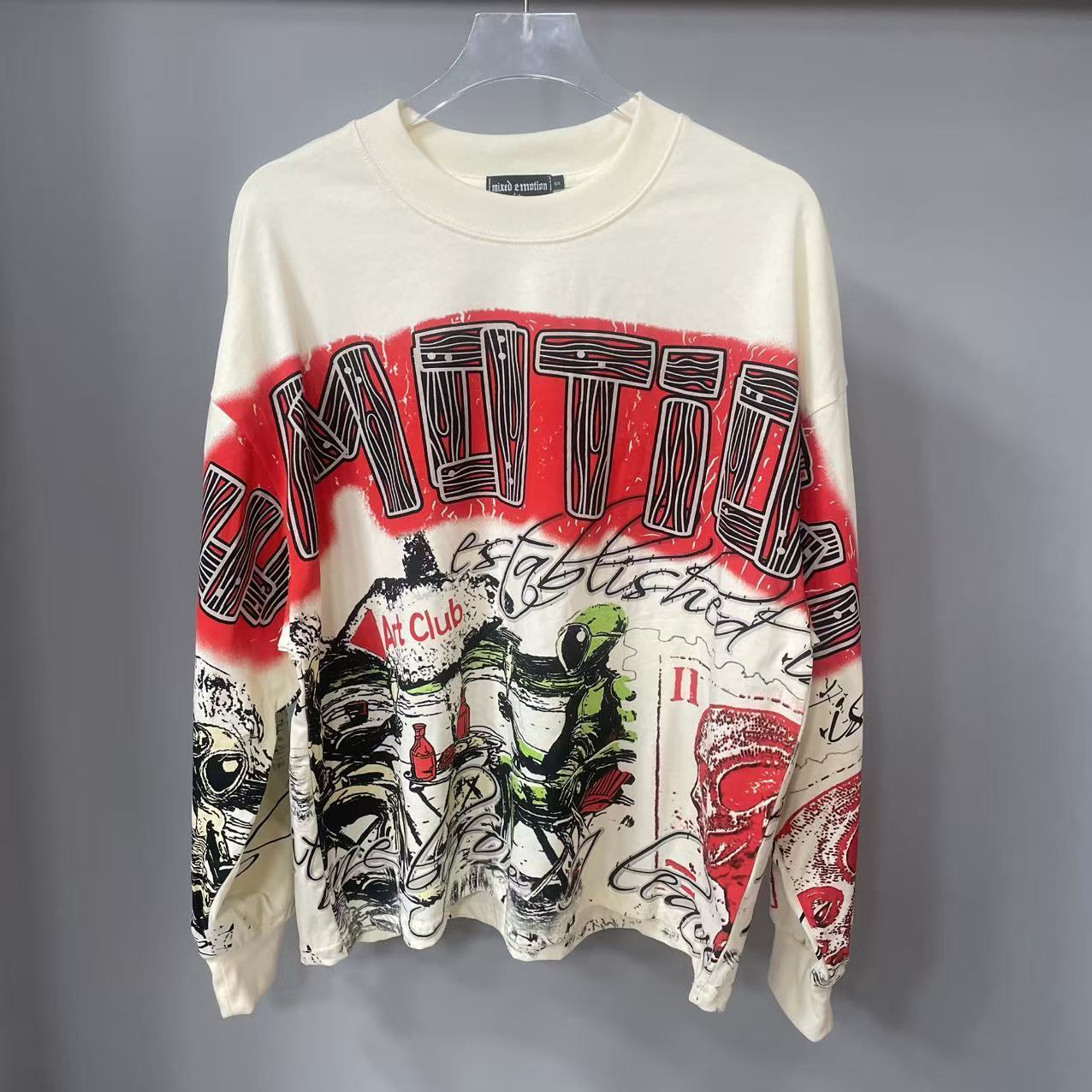 Vintage Fashion Streetwear - Camiseta de Manga Longa MIXED-EMOTION de