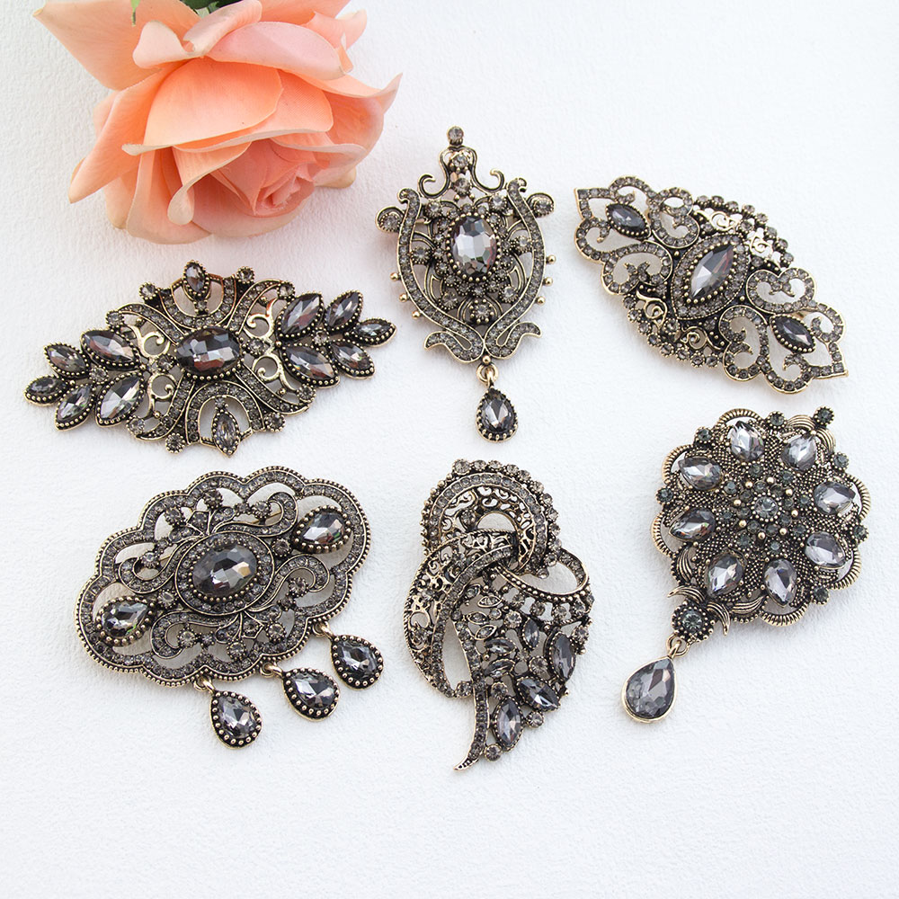 Vintage Fashion Hijab - Broche Turco Vintage de Cristal Cinza