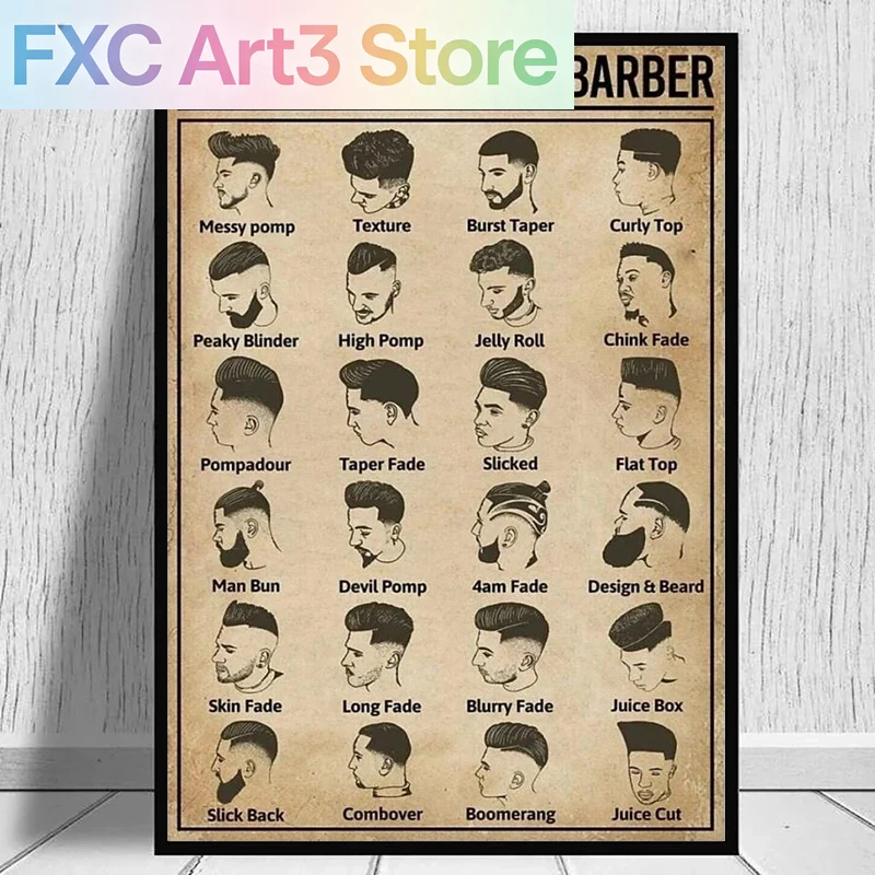 Vintage Fashion Wall Art - Pôster de barbeiro sem moldura, tipos