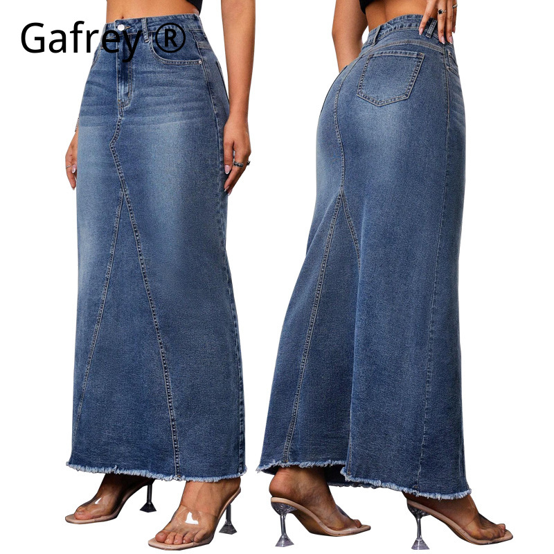 Vintage Fashion Streetwear - Saia Midi Jeans Feminina de Cintura