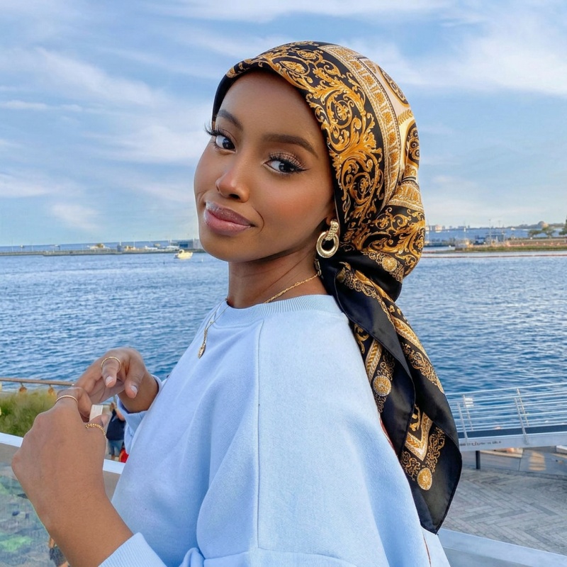 Vintage Fashion Hijab - Lenço Quadrado de Cetim Vintage Feminino,