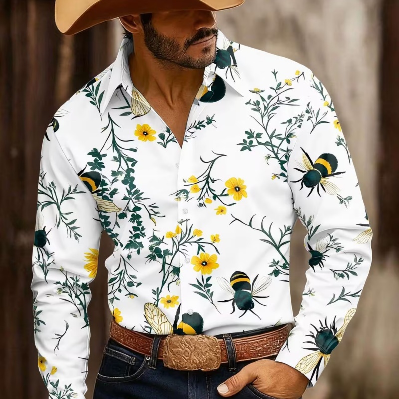 Printed Floral Shirt - Camisa Masculina de Manga Longa com