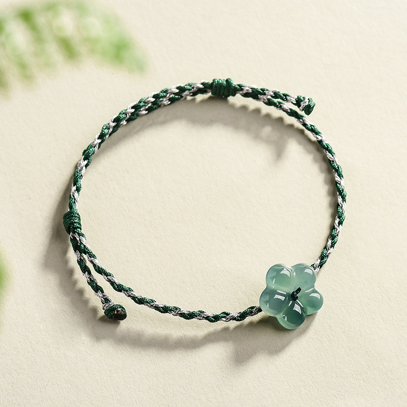 Vintage Fashion - Pulseira de Jadeíta Birmanesa com Flor,