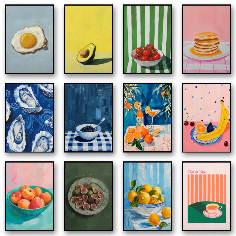 Vintage Fashion Wall Art - Vintage jantar fruta laranja abacate tomate