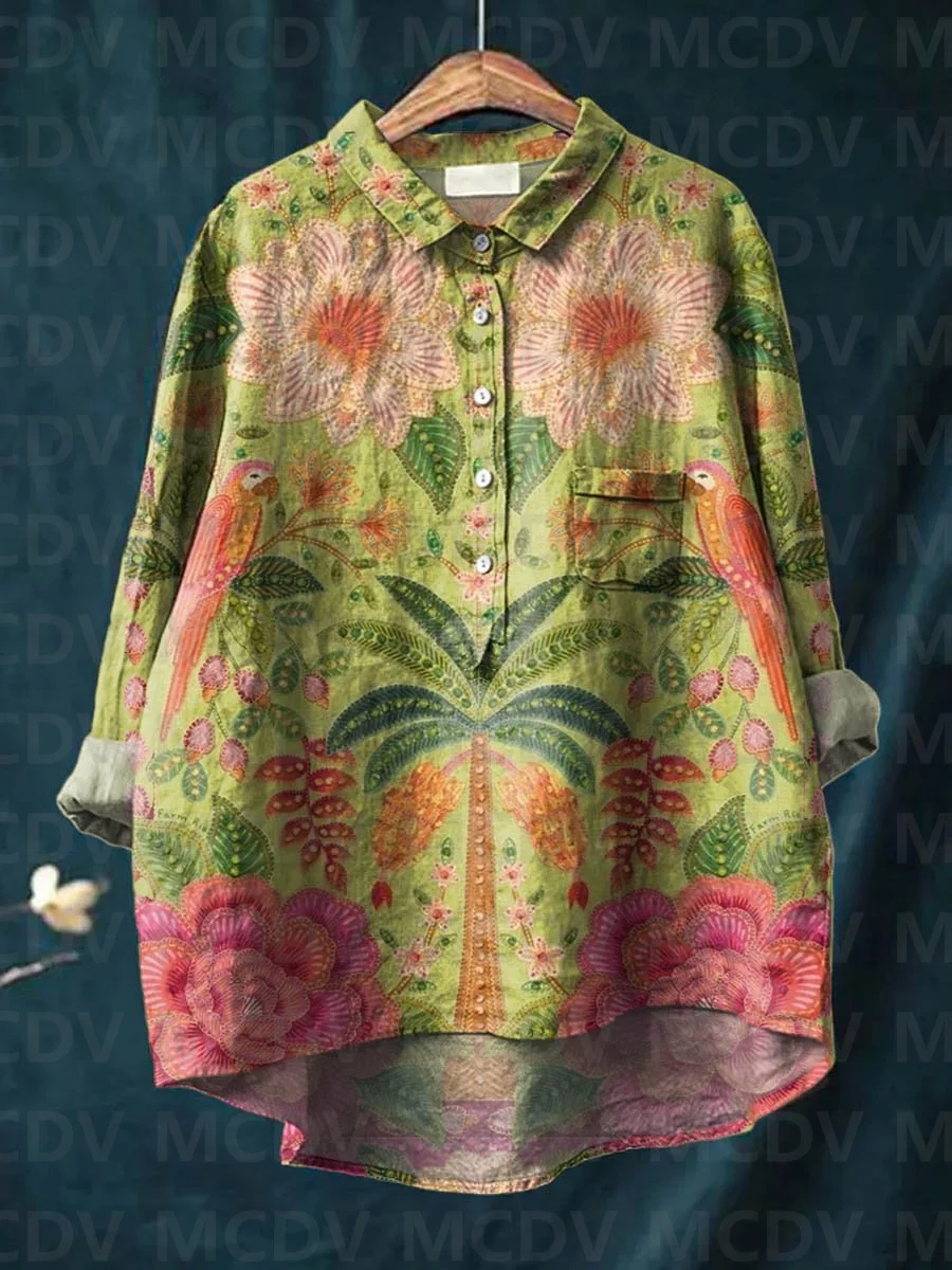 Printed Floral Shirt - Camisa feminina vintage com estampa de