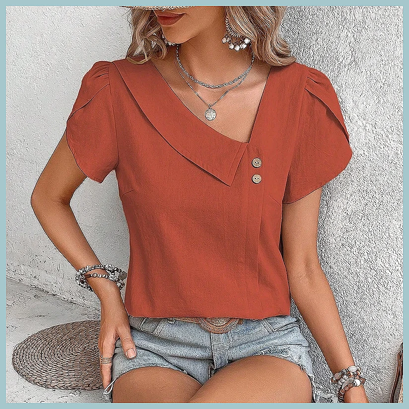 Vintage Fashion - Blusa Vintage de Cor Sólida para