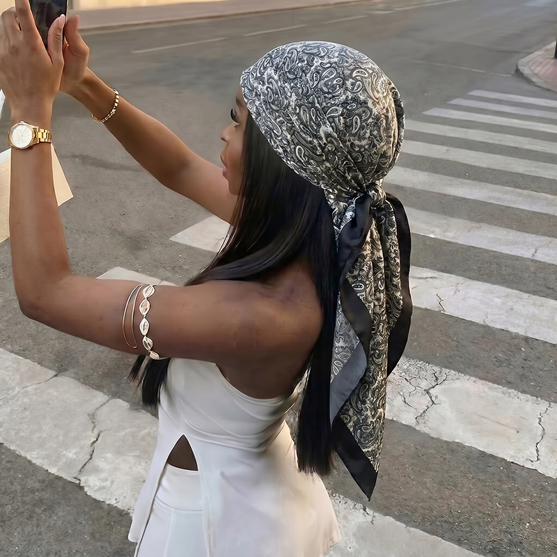 Vintage Fashion Hijab - Lenço Quadrado de Cetim Luxuoso com