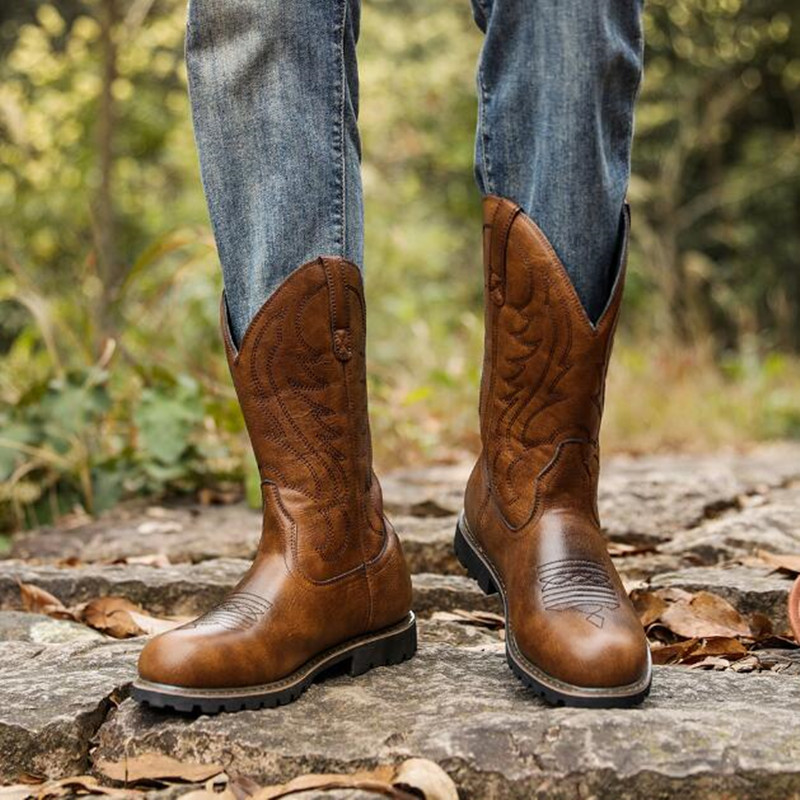 Botas de cowboy masculinas gót - Vintage Fashion Streetwear avaliação e preço