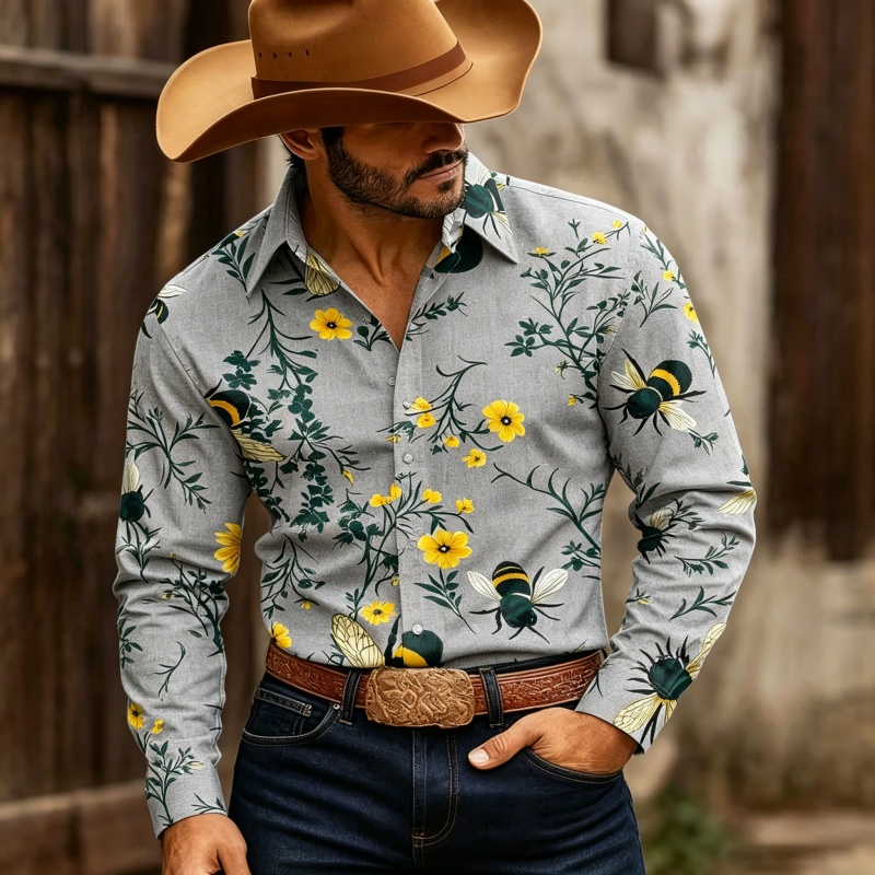 Camisa Masculina de Manga Long - Printed Floral Shirt avaliação e preço