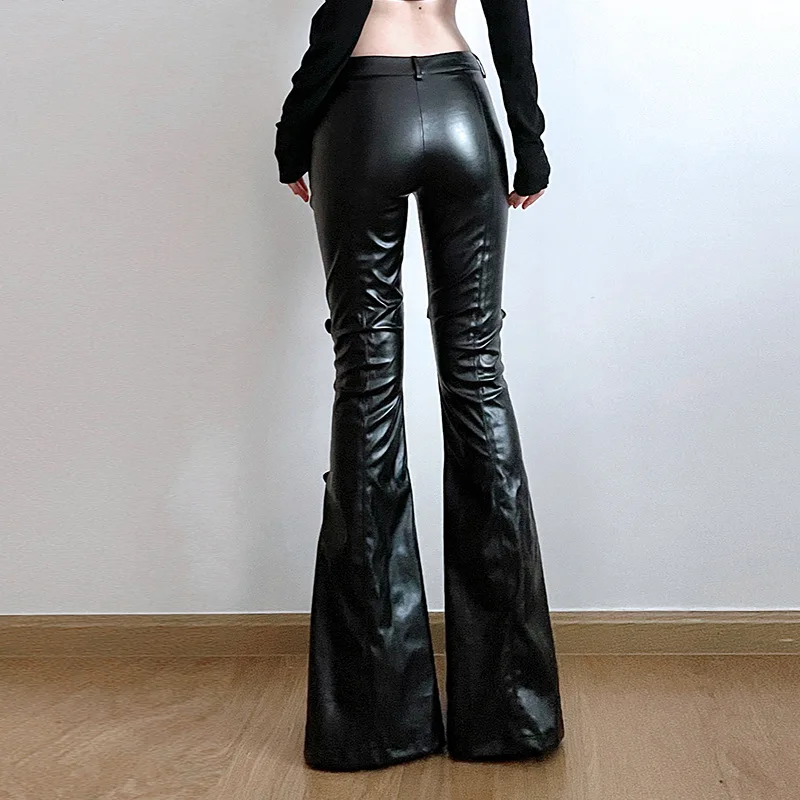 Calça feminina de couro PU, fi - Vintage Fashion Streetwear avaliação e preço