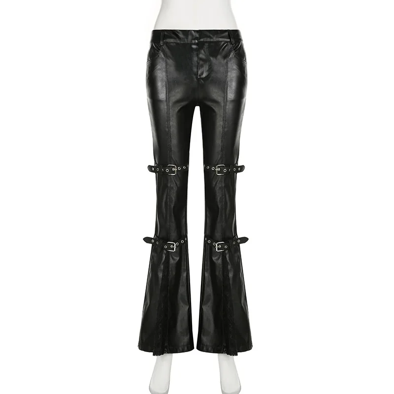 Calça feminina de couro PU, fi - Vintage Fashion Streetwear avaliação e preço
